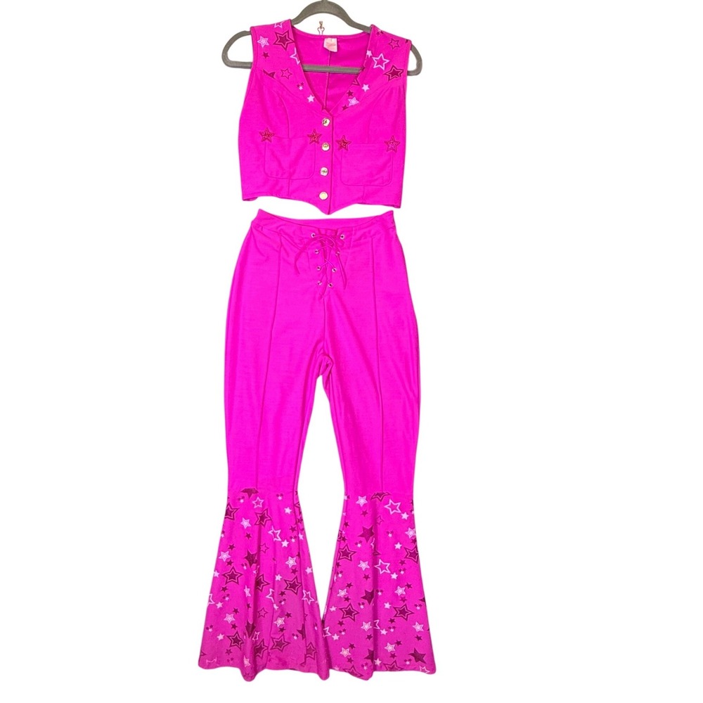 Y2K Barbie Movie Hot Pink Vest and Flare Pants Set Cowgirl Western XS Rave